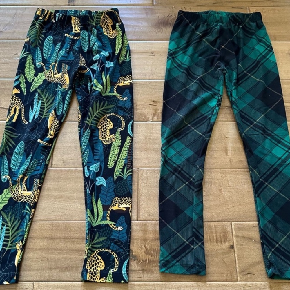 Jungle Cheetah and Green Plaid Printed Leggings / Tights by SweetLegs